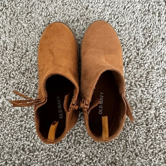 Old Navy Toddler Brown Suede Ankle Boots Side Zip Fringe Ankle Boots Size 7 - Picture 8 of 10